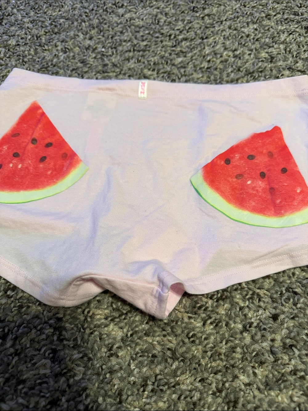 PINK Victoria's Secret Light Pink Boyshorts with Watermelon Print